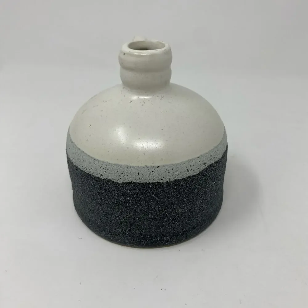 Small ceramic jug vase two-toned textured white gray
